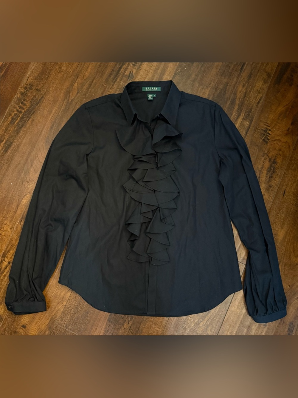 Lauren Ralph Lauren Exclusive Black Ruffle Shirt Size Large